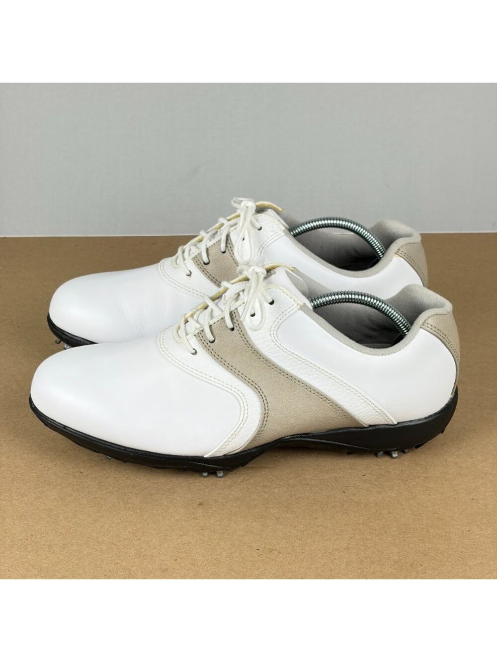 Footjoy Superlites Spiked Golf Shoes Womens 9 White Tan Lace Up Leather Athletic